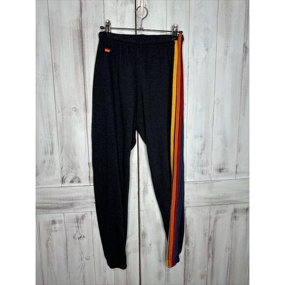 Aviator Nation Pants - AVIATOR NATION NAVY BLUE RAINBOW 5 STRIPE DRAWSTRING JOGGER LOUNGE SWEATPANTS XS